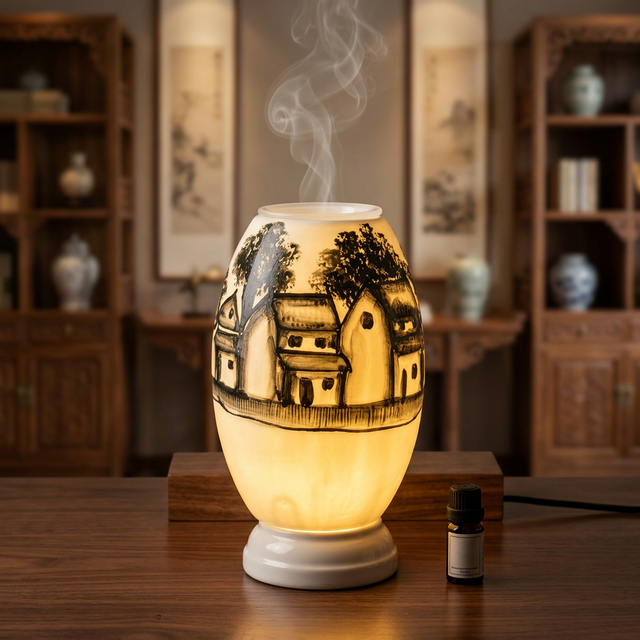 Đèn Xông Tinh Dầu Bát Tràng (Phong Cảnh Hương Quê)